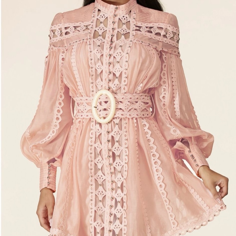 L’Atiste Peach Lace Mini Dress